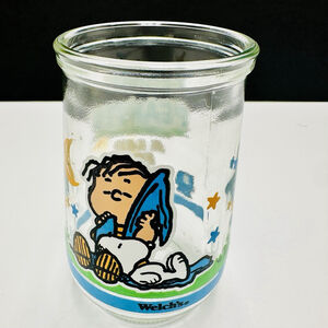 A LAP FOR A NAP Linus & Snoopy Welch's Glass Jelly Jar Peanuts #2 Read See